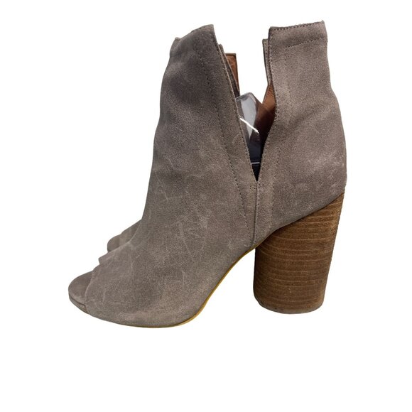 Jeffrey Campbell Oath Peep Toe Bootie Women 10 Stacked Heels Tan Bohemian Modern - Picture 2 of 10